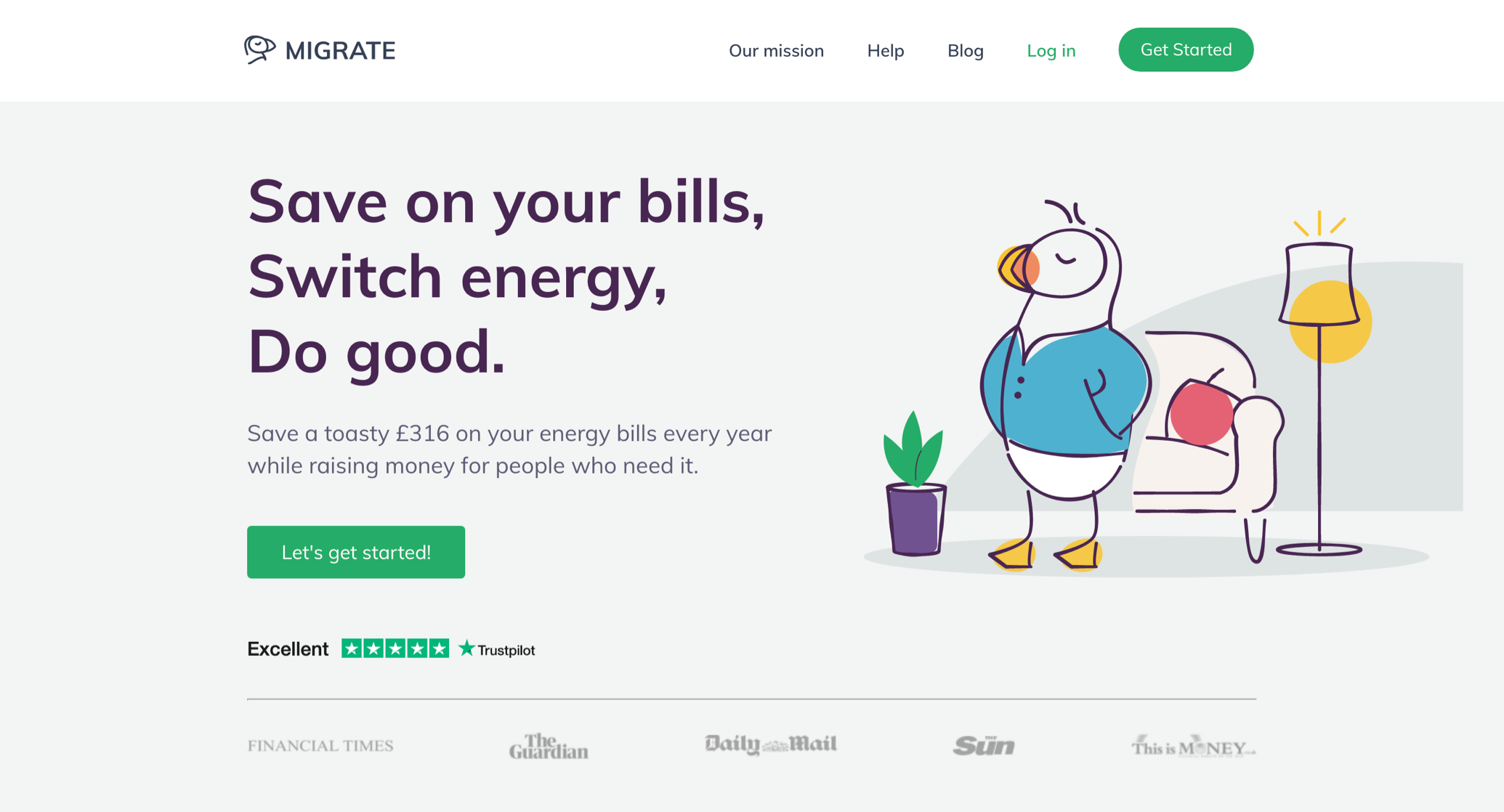 Migrate homepage 'Save on your bills, switch energy, do good'