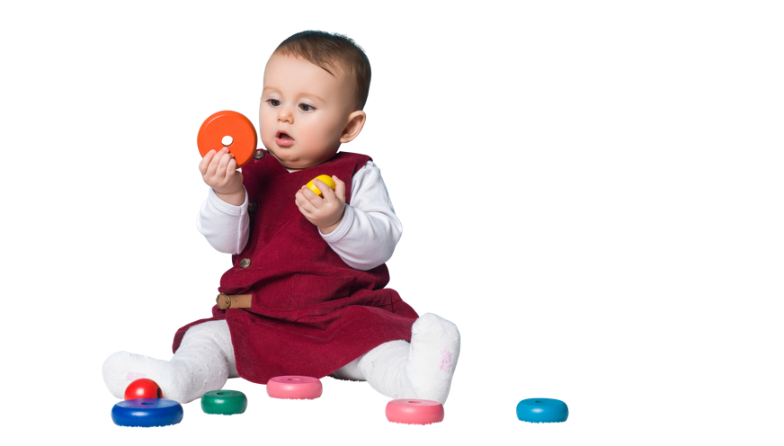 Photo of a baby playing with toys