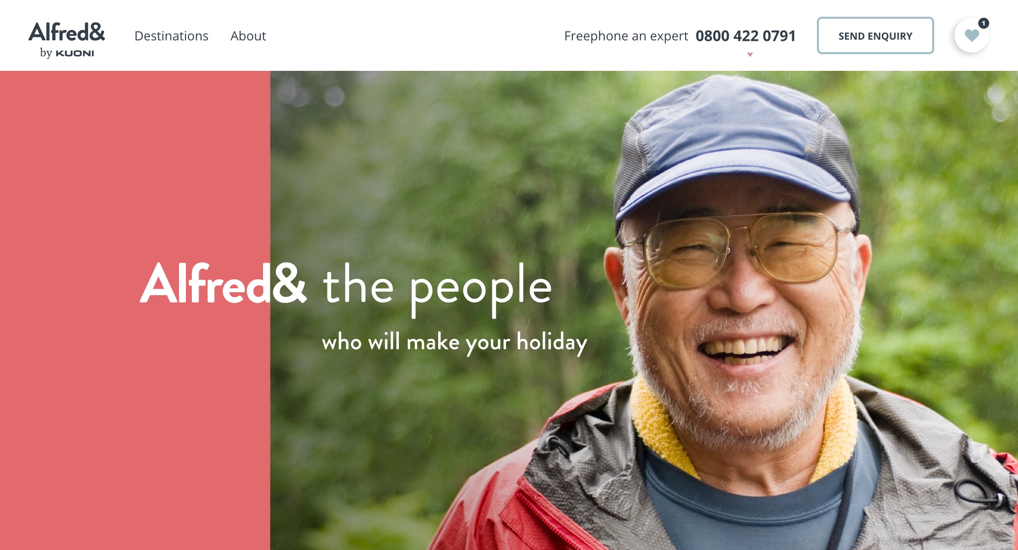 Alfred& homepage on website with a photo of a man smiling